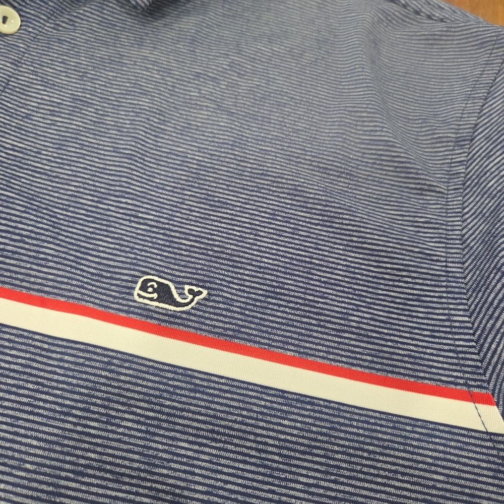 Vineyard Vines Summerland Stripe Sankaty Men's Blue Polo Shirt Size Medium - Picture 6 of 9